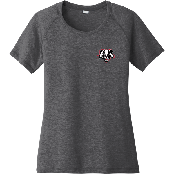 Scary Badgers Ladies PosiCharge Tri-Blend Wicking Scoop Neck Raglan Tee